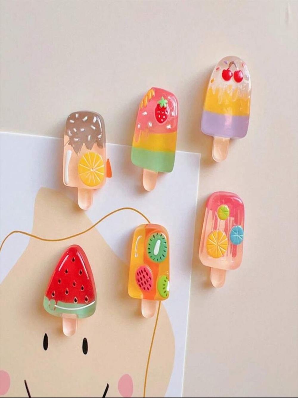 Cute Fruit Popsicle Magnet Set - Pink, Red, Orange, Yellow, Green